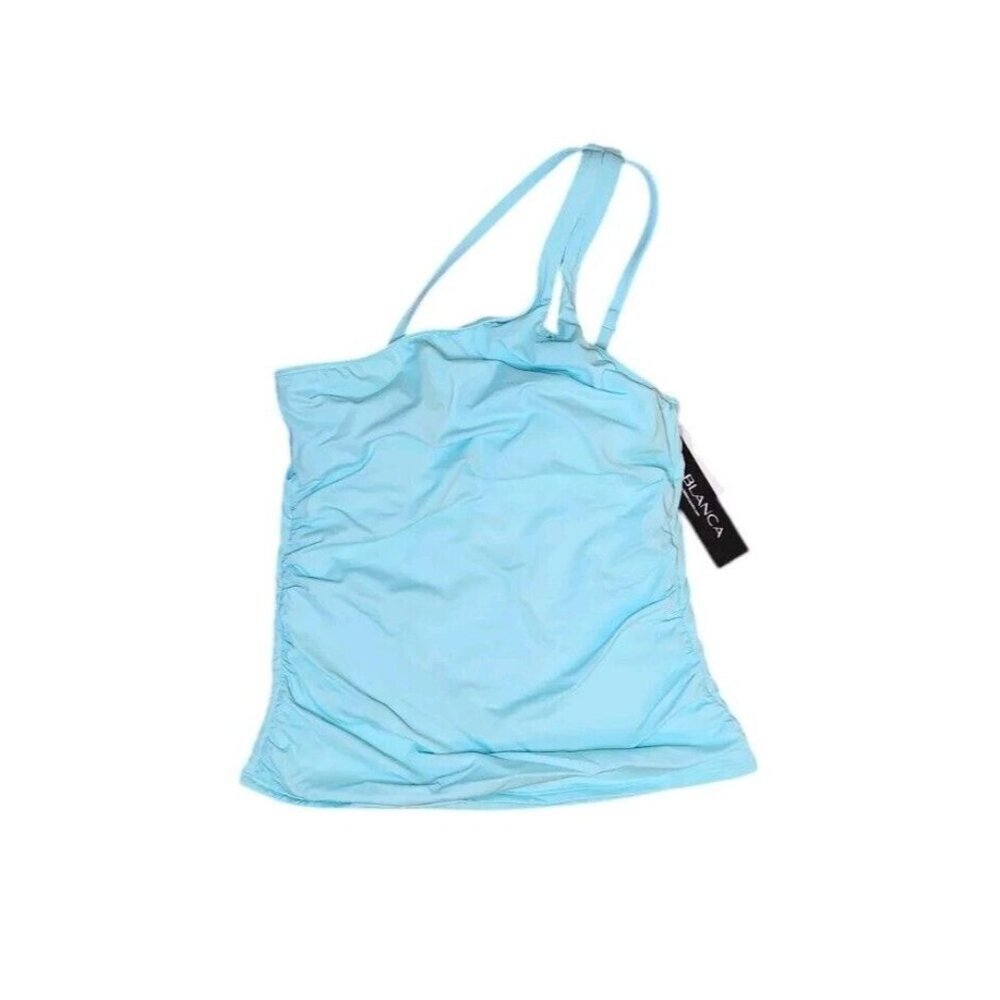 La Blanca Island Goddess One Shoulder Keyhole Tankini Ice Blue Women's Size 6